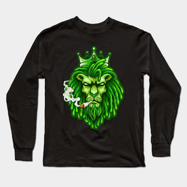 Funny Weed Marijuana Cannabis Kush Pot Green Lion Smoking Stoner Long Sleeve T-Shirt by FilsonDesigns